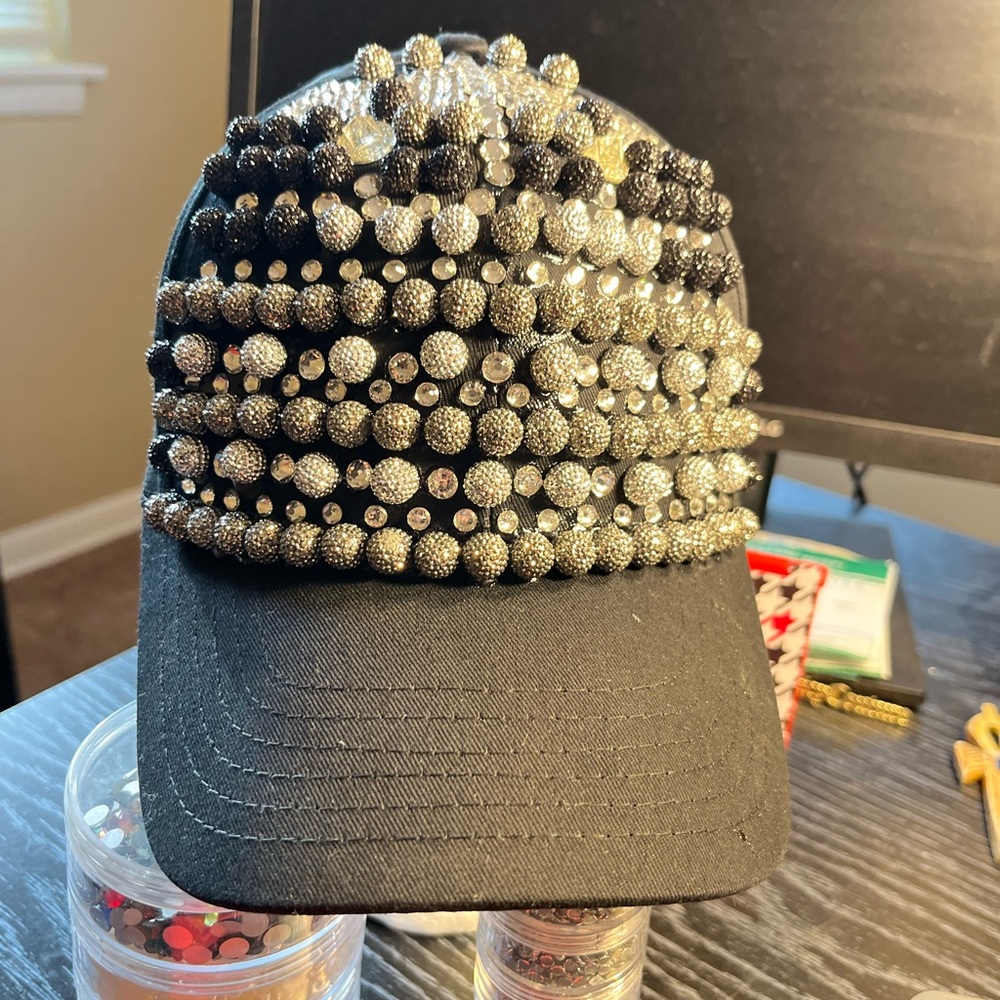Black and Silver Beaded Cap